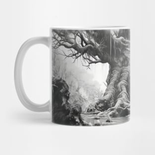 Ancient Tree Landscape Nature Adventure Ink Sketch Style Mug